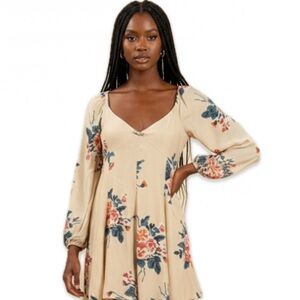 Free People Francesca Mini Dress Cream Floral | Babydoll Fit-and-Flare Dress